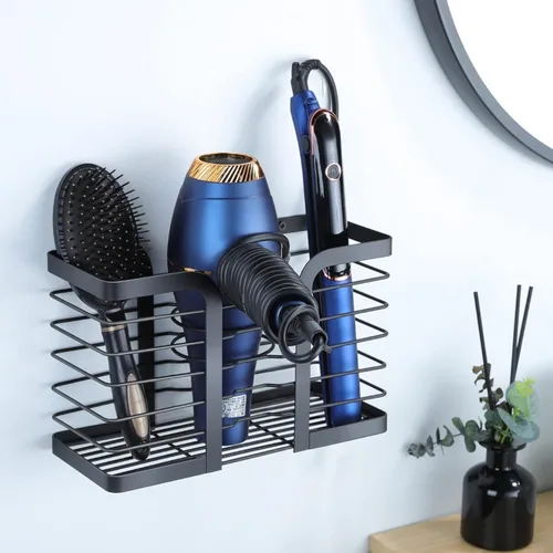Miniatura 7 de YIGII Soporte para secador de pelo, organizador de herramientas de pelo 3 en 1, soporte para secadora de pelo de altura ajustable, organizador