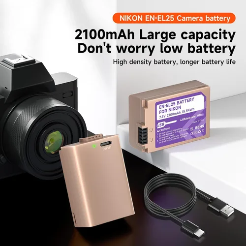 Miniatura 2 de Batería EN-EL25 EN-EL25A de 2100 mAh paquete de 2 y cable de carga rápida USB-C, perfectamente compatible con cámara Nikon Z50 Z30 Z50ii ZFC