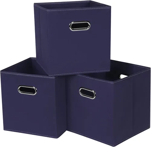 Miniatura 30 de Cubos de almacenamiento de tela – 13 x 13 x 13 pulgadas, cubos organizadores plegables con asas dobles – juego de 6, color azul