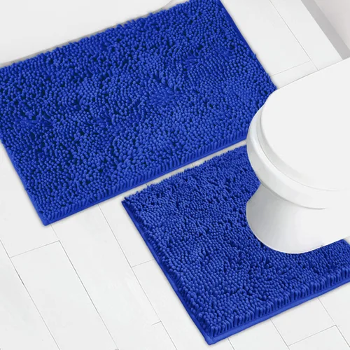 Miniatura 44 de Juego de 2 tapetes de baño de chenilla, superabsorbentes, con fuerte respaldo antideslizante de PVC, tapetes de baño para baño, peludos