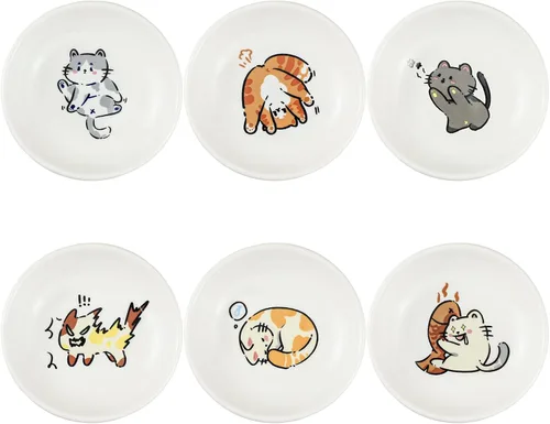 Miniatura 13 de SOCOSY Platos de cerámica súper lindos con animales de dibujos animados, platos de condimentos, pequeños tazones para alimentación de gatos, perros