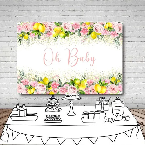 Miniatura 6 de MEHOFOND Telón de fondo de baby shower de limón de 7 x 5 pies para niño Oh Baby Blue Floral Lemonade Background Party Banner Decoración de mesa