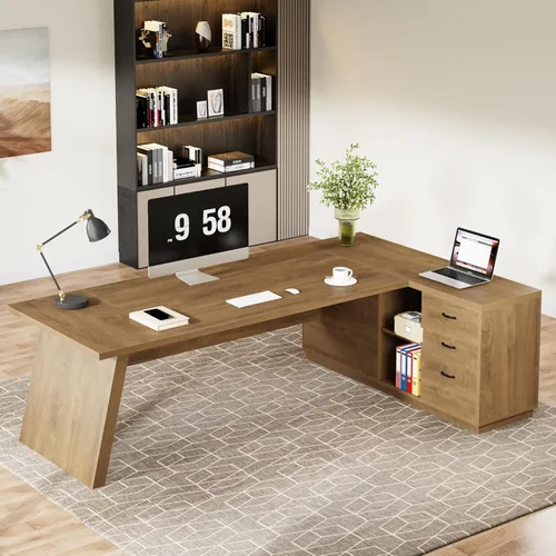 Miniatura 5 de Tribesigns Escritorio ejecutivo en forma de L de 78 pulgadas, escritorio de oficina grande y moderno con cajones y archivador lateral, muebles