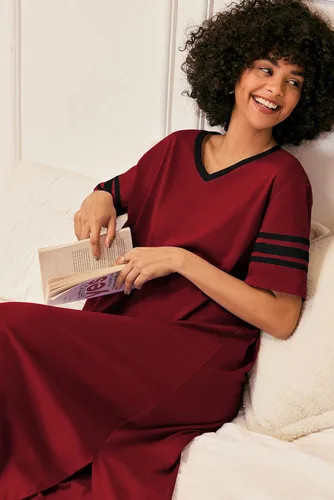 Miniatura 3 de Ekouaer Camisón largo con cuello en V para mujer, ropa de dormir de gran tamaño, vestido de dormir suelto S-4XL