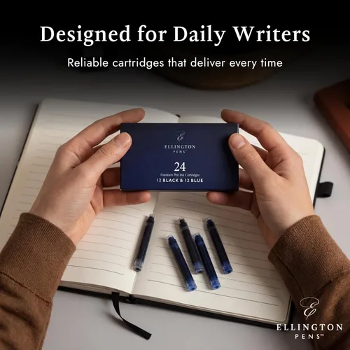 Miniatura 4 de Ellington Pens Paquete de 24 repuestos de tinta para pluma estilográfica azul y negro, cartuchos de tamaño estándar internacional, tinta para pluma