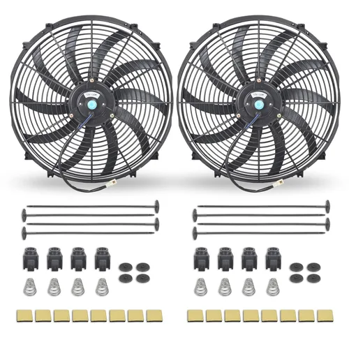Miniatura 14 de Ventilador delgado universal de empuje eléctrico para radiador 12V 80W de alto rendimiento, kit de montaje azul de 2 piezas