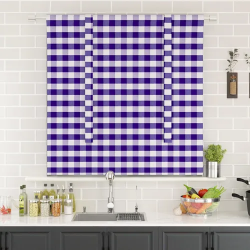 Miniatura 186 de Cenefas de cortina para ventana de 16 pulgadas de largo, 2 paneles de cuadros búfalo, cortinas pequeñas con bolsillo para barra, estilo clásico