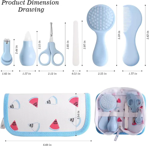 Miniatura 7 de Kit de aseo para bebés de 6 piezas en bolsa de almacenamiento (azul) - Cepillo suave, peine, cortauñas, aspirador nasal, tijeras de seguridad y lima