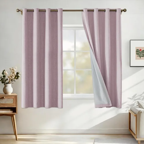 Miniatura 59 de Cortinas de lino 100% opacas para dormitorio, cortinas opacas de 45 pulgadas de largo, cortinas de oscurecimiento de habitación para sala de estar