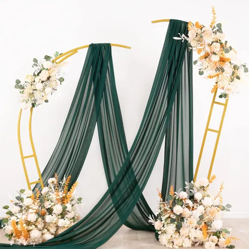 Miniatura 4 de Socomi Tela para Drapeado de Arco de Boda 3 Paneles 29" x 19 Pies Cortinas de Gasa Transparente Verde Esmeralda y Drapeados 6 Yardas para Ceremonia