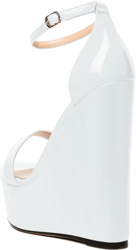 Miniatura 7 de WAYDERNS Sandalias de tacón alto con plataforma y correa de tobillo para mujer, con hebilla de noche, puntera abierta, de moda, de charol, de 6