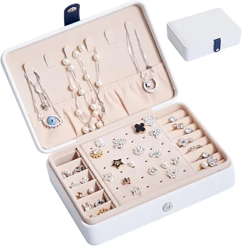 CHYA Joyero pequeño para mujeres y niñas, estuche organizador de joyas de viaje de piel sintética, soporte portátil para almacenamiento de joyas