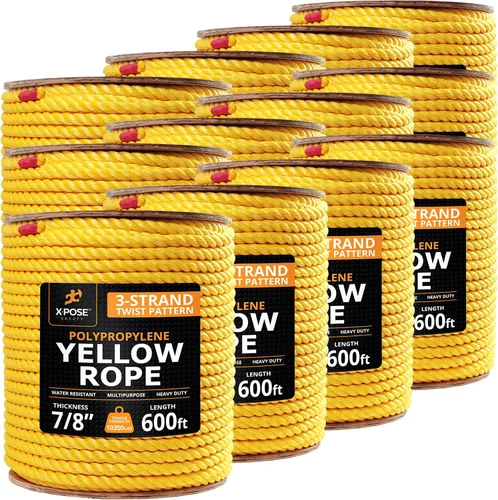 Miniatura 52 de Cuerda de polipropileno trenzado amarilla, 1/2 pulgada de grosor x 50 pies de largo, cuerdas de polietileno resistentes para uso en exteriores
