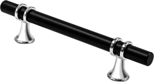 Miniatura 36 de Alzassbg Paquete de 6 pomos de barra de barra negra y plateada mate, AL6087CPMB 2 pulgadas de longitud, diseño de barra en T moleteada