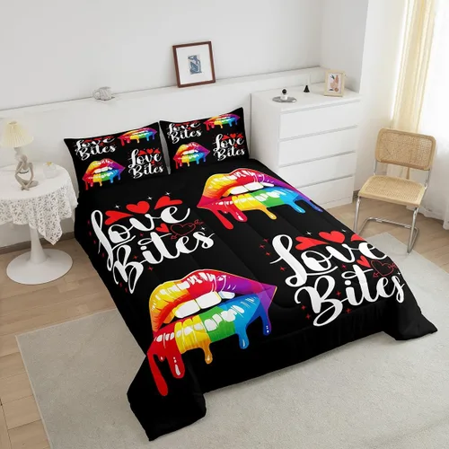 Miniatura 3 de Manfei Juego de edredón de labios arcoíris, tamaño individual, colorido juego de ropa de cama sexy de 2 piezas para niños, niñas, adolescentes
