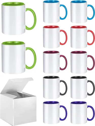 ABBSH Tazas de cerámica para sublimación, 11 onzas, paquete de 12 unidades, varios colores, aptas para microondas, aptas para lavavajillas