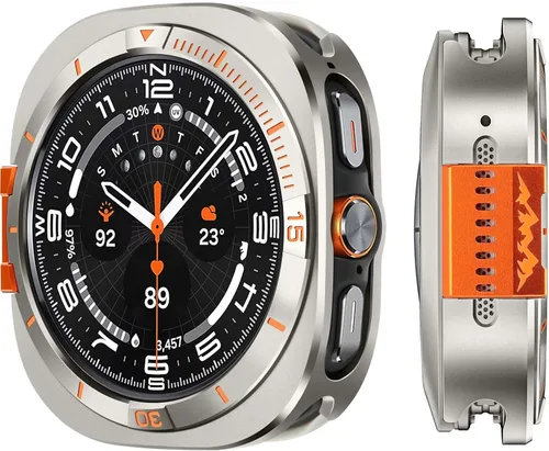 Miniatura 12 de Metal Cover Compatible with Samsung Galaxy Watch 8 Case 44mm, 2 in 1 Protective Rugged Bumper with Back Frame for Galaxy Watch 8 44mm (Black/Orange)