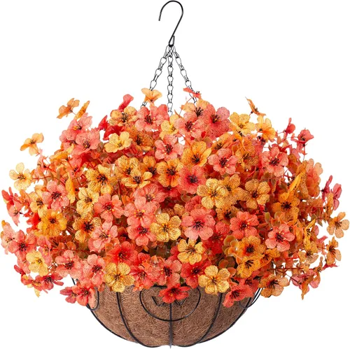 Miniatura 9 de HyeFlora Plantas Colgantes Artificiales Falsas con Flores y Cesta para Decoración Exterior, Arreglos Florales de Seda Sintética de Margaritas
