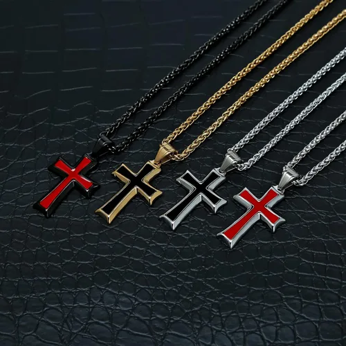 Miniatura 5 de HZMAN collar con colgante de cruz en acero inoxidable para hombres con cadena