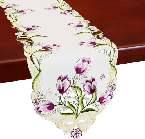 Miniatura 8 de Caminos de mesa pequeños bordados de tulipán, manteles florales de primavera para Pascua (azul, 13 x 35 pulgadas)