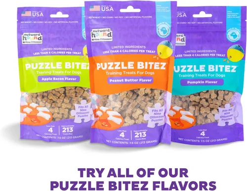 Miniatura 7 de Outward Hound by Nina Ottosson Puzzle Bitez Golosinas para perros, sabor a tocino de manzana, recompensa de entrenamiento del tamaño de un bocado