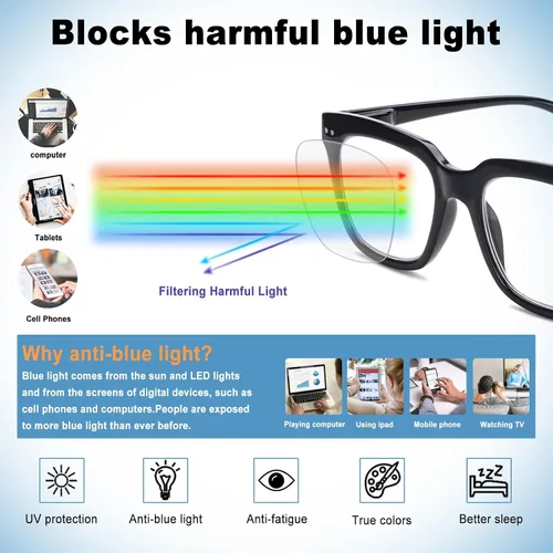 Miniatura 3 de Paquete de 6 lentes de lectura de moda para mujeres y hombres, bloqueo de luz azul, lectores cuadrados de gran tamaño con bisagra de resorte Paquete