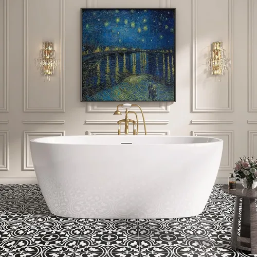 Bañera independiente de 59 pulgadas, bañera independiente de acrílico puro, elegante y contemporánea, con certificación cUPC SY5850 (blanco