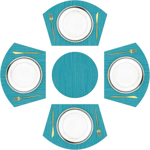 Miniatura 13 de SHACOS Juego de 5 manteles individuales de forma cuña de gran tamaño con centro redondo, juego de 5 manteles individuales redondos para mesa