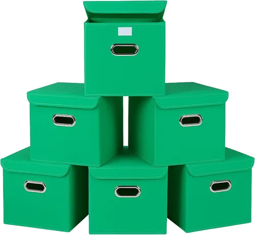 Miniatura 24 de Organizadores de armario de tela con tapas, canastas plegables con asas, cajas de almacenamiento para almacenamiento de ropa, oficina, juguetes
