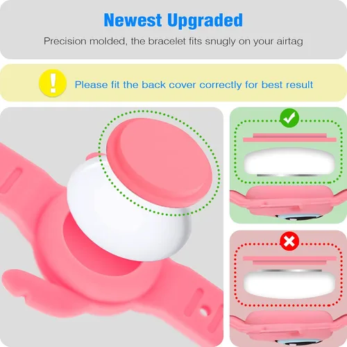Miniatura 7 de Paquete de 2 soportes para AirTag para niños, pulseras de Airtag impermeables para niños con bonito diseño de dibujos animados, cobertura completa