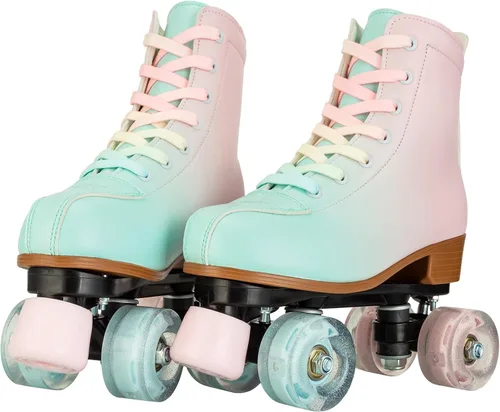 Miniatura 4 de Patines de ruedas para niñas y mujeres, cómodos patines de piel sintética de color degradado con ruedas flash, patines para interiores y exteriores