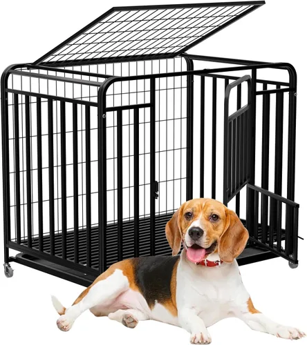 Jaula para perros extra grande de 42 pulgadas, puerta doble indestructible, resistente, a prueba de escapes, fácil de limpiar, para perros con