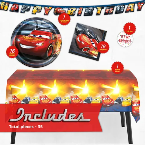 Miniatura 2 de Decoraciones de Cumpleaños de Disney Cars Decoraciones de Cumpleaños de Lightning McQueen Sirve para 16 Bandera, Mantel, Platos, Servilletas