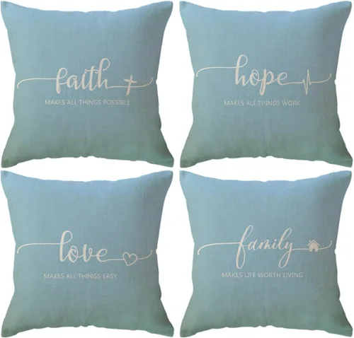 Miniatura 17 de Fundas de almohada inspiradoras con texto inspirador, fe, esperanza, amor, familia, fundas de almohada decorativas de 18 x 18 pulgadas, fundas