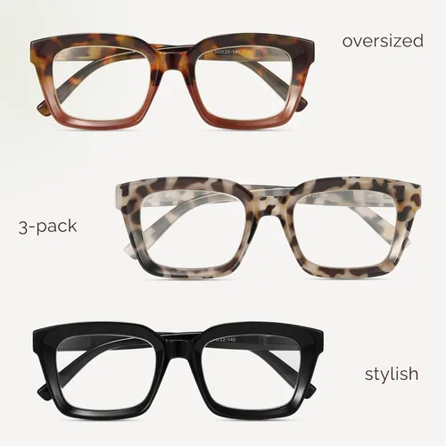 Miniatura 8 de miyya Gafas de lectura elegantes para mujeres, Gafas de lectura, Lectores de luz azul de gran tamaño, Gafas de moda Negro + tortuga + leopardo gris