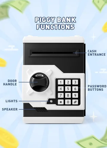 Miniatura 4 de Playsheek alcancía para niñas y niños, gran alcancía electrónica de monedas con protección por contraseña, caja de ahorro con desplazamiento