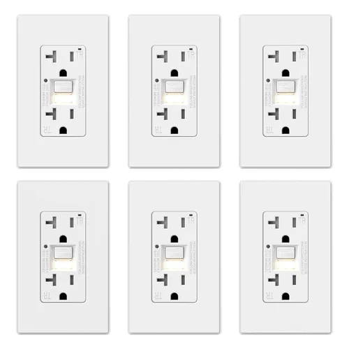 Miniatura 15 de ELEGRP Toma GFCI con luz nocturna, toma eléctrica GFI de autoprueba de 15 amperios, diseño más delgado, receptáculo GFCI resistente a manipulación