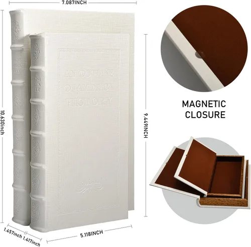 Miniatura 7 de Caja de libros decorativa de madera con cuero sintético blanco para decoración del hogar, mesa de café y estantería - Caja de almacenamiento de moda