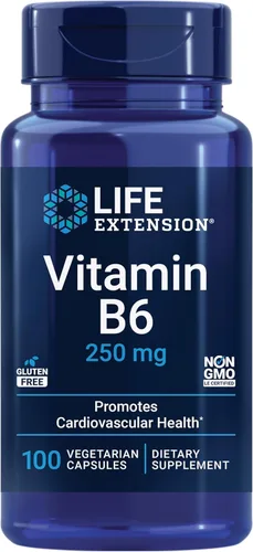 Life Extension Vitamina B6, 250 mg, alta potencia, salud cardiovascular, salud neurológica, salud ocular, función renal saludable, sin gluten, sin