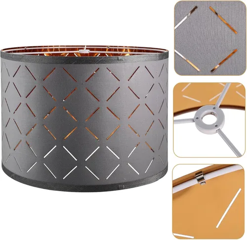 Miniatura 8 de PRETYZOOM Pantalla negra de tambor para lámpara de mesa, lámpara de pie, pantallas medianas para el hogar, cubierta hueca de 13 x 9 pulgadas, araña
