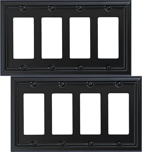 OKAWYC Cubierta Cuádruple Decorativa para Interruptor de Luz Adler Placa de Pared de Metal, Paquete de 2 Negro 4 Vías Cuádruple Rocker, para