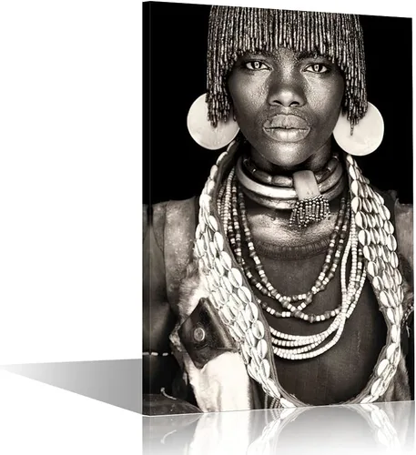 Decoraciones de sala de estar, cuadro de mujer africana negra, pintura de retrato de mujer sobre lienzo, obra de arte moderna, decoración del hogar,