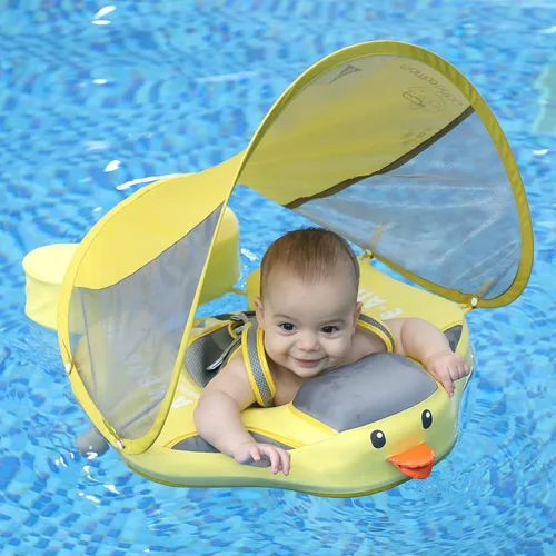 Miniatura 6 de Mambobaby Flotador de natación para bebé con toldo, flotador de bebé sólido no inflable, material de cuero suave impermeable y agradable a la piel