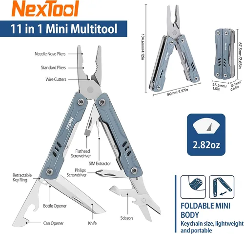 Miniatura 5 de NexTool Mini Sailor S11 Llavero multiherramienta, alicates EDC compactos 11 en 1 con cuchillo de bolsillo, tijeras y destornilladores