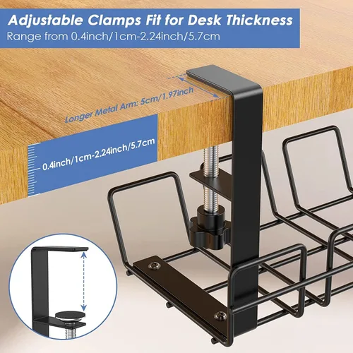 Miniatura 4 de Organizador de cables negro para debajo del escritorio, bandeja de gestión de cables de acero resistente para debajo del escritorio, organizador