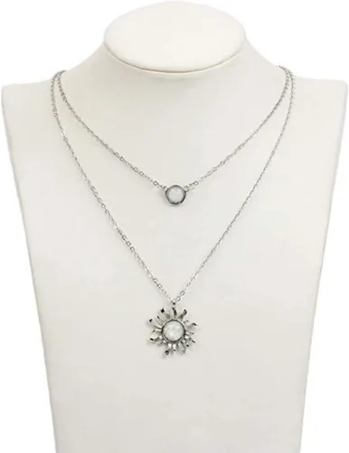 Miniatura 3 de MJartoria Gargantilla en capas de doble cadena de girasol con colgante de cristal de sol y luna, collares de joyería BFF regalos para mujeres y niñas