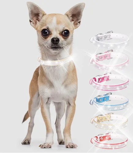 Miniatura 2 de Collar de perro con diamantes de imitación, bonito y deslumbrante collar de cuero brillante para perro y gato, collar de diamantes de imitación