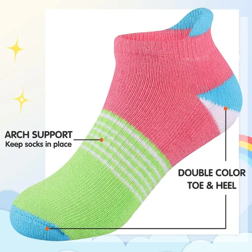 Miniatura 3 de Comfoex Calcetines para niñas de 4-6, 6-8, 8-10 años, calcetines cortos de algodón atléticos con suela acolchada, 6 pares