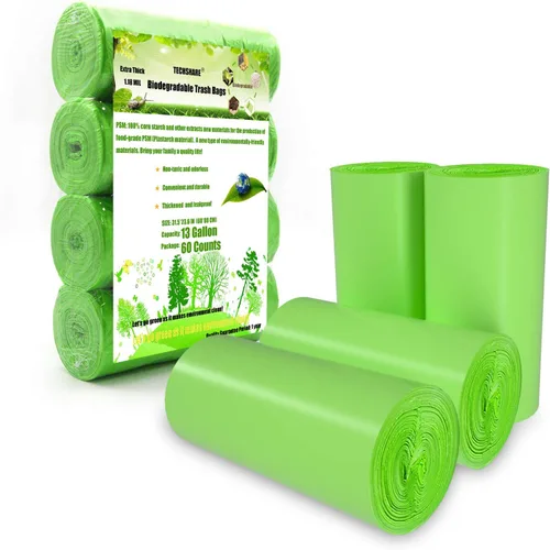 Miniatura 8 de TECHSHARE Bolsas de basura biodegradables de 1.2 galones, 80 unidades, bolsas de basura compostables, capacidad de 1.5 galones, color verde