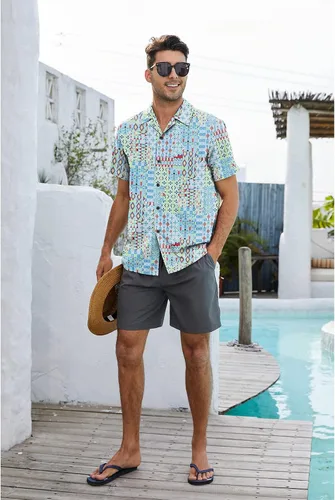 Miniatura 3 de Camisa hawaiana para hombre, con estampado floral, cómoda, con botones, casual, manga corta, ropa de playa para hombre